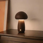 Lampada da comodino a forma di fungo in legno portatile lunga marrone