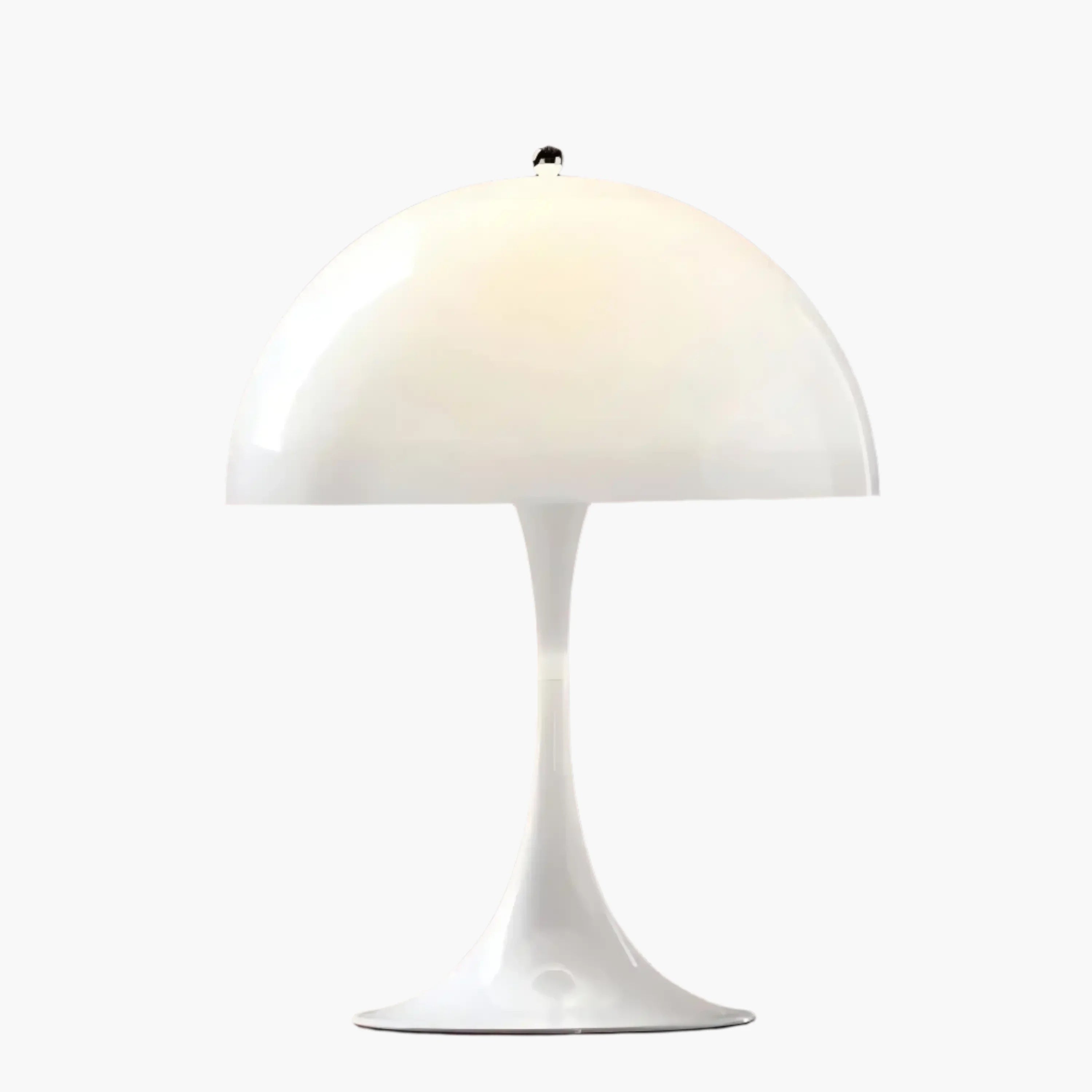 White dome-shaped table lamp with a slender stem base.